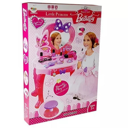 Grožio rinkinys Mergaitės tualetinis staliukas su veidrodžiu, garsais ir šviesomis