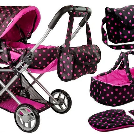 Lėlės vežimėlio krepšys Alice, juodai rožinis