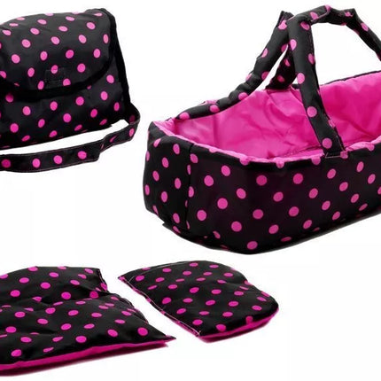 Lėlės vežimėlio krepšys Alice, juodai rožinis