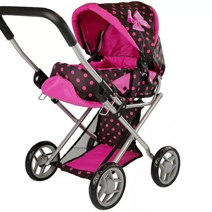 Lėlės vežimėlio krepšys Alice, juodai rožinis