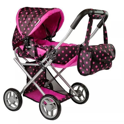 Lėlės vežimėlio krepšys Alice, juodai rožinis