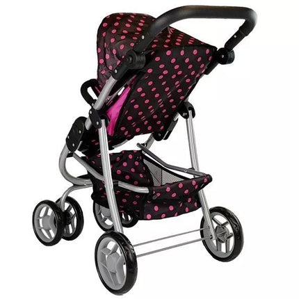 2 viename vežimėlis su juodu ir rožiniu krepšiu