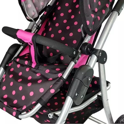 2 viename vežimėlis su juodu ir rožiniu krepšiu