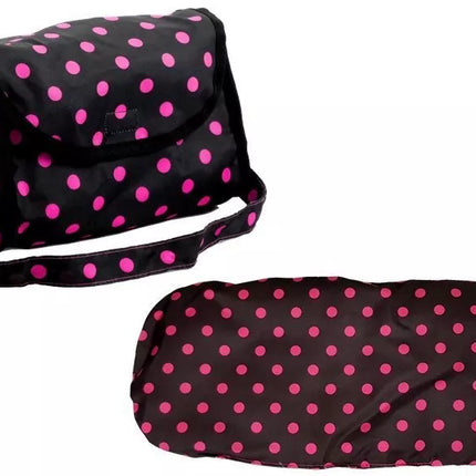 2 viename vežimėlis su juodu ir rožiniu krepšiu