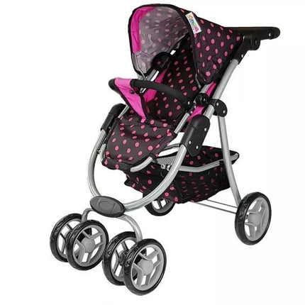 2 viename vežimėlis su juodu ir rožiniu krepšiu