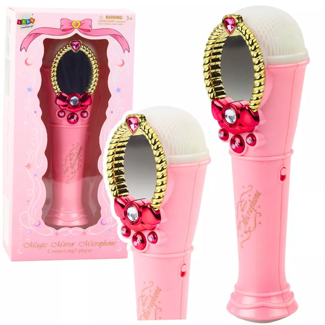 Magiskasis veidrodis su mikrofonu, USB MP3, šviesomis ir garsais, rožinis