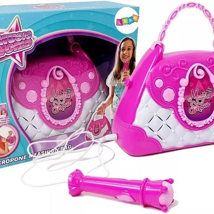 Nešiojamas karaokė grotuvas rankinėje, rožinis USB mikrofonas