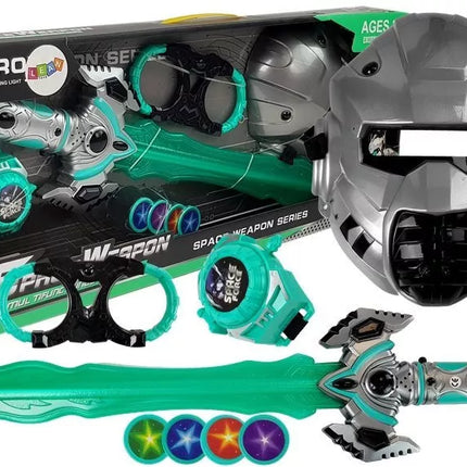 Kosminio žaislų rinkinys Šviesos kardas Kaukė Rankų grandinės