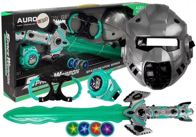 Kosminio žaislų rinkinys Šviesos kardas Kaukė Rankų grandinės