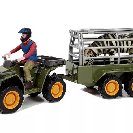 Keturių ratų motociklas su priekaba, figūrėlės, zebras