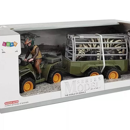 Keturių ratų motociklas su priekaba, figūrėlės, zebras