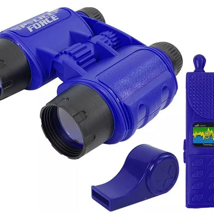 Policijos rinkinys: pistoletas, antrankiai, žiūronai, švilpukas, laikrodis, ženklelis