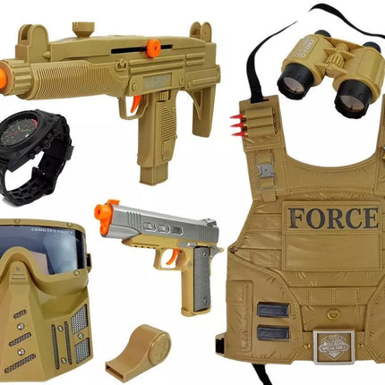 Karinis rinkinys: ginklas, kaukė, žiūronai, liemenė, kompasas