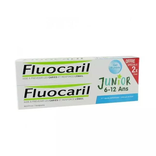 Fluocaril® Junior 6-12 Metų Pakuotė Burbuliukų Skonio Dantų Pasta 2x 75ml