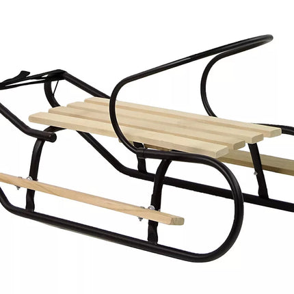 Metalinės rogutės su atlošu ir dirželiu, juodos spalvos