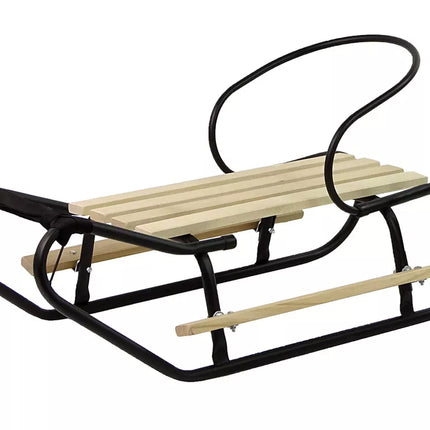 Metalinės rogutės su atlošu ir dirželiu, juodos spalvos