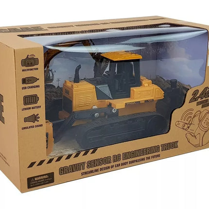 Buldozeris Caterpillar Wheels, valdomas nuotoliniu būdu gestais, 2,4G, 1:28