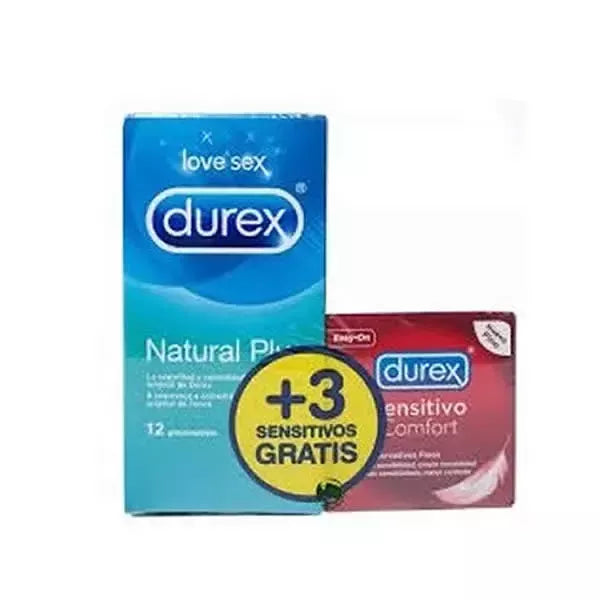Durex Love Sex Natural Plus 12 prezervatyvai + 3 Sensitive