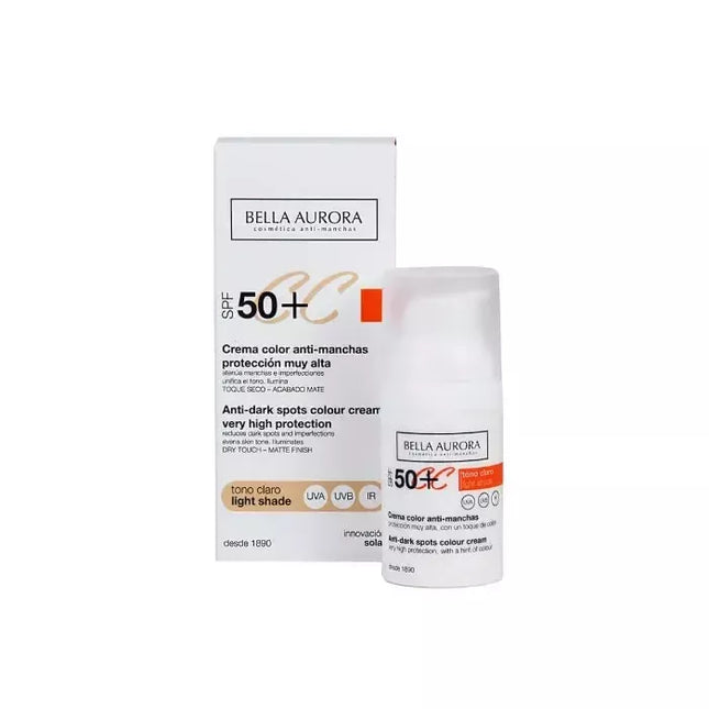 Bella Aurora CC kremas nuo dėmių SPF50, šviesus atspalvis, 30ml