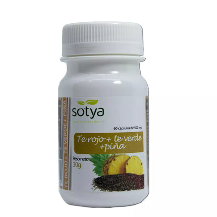 SOTYA Žaliosios, raudonosios arbatos ir ananasų 500 mg kapsulės 60 vnt.