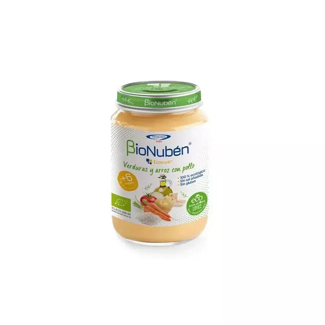 Bionubén Bionuben Ecopuré daržovių ir ryžių stiklainis su vištiena 6m 250g