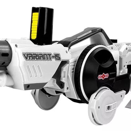 Automobilis-šaudyklė 2 viename, valdomas nuotoliniu būdu, šaudo putplasčio diskais, baltas