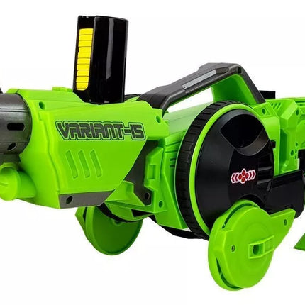 Automobilis-šaudyklė 2 viename, valdomas nuotoliniu būdu, šaudo putplasčio diskais, žalias