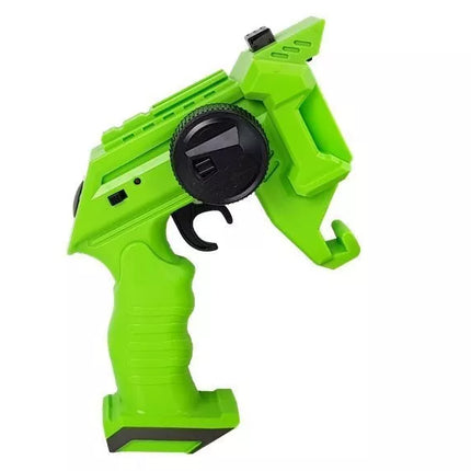 Automobilis-šaudyklė 2 viename, valdomas nuotoliniu būdu, šaudo putplasčio diskais, žalias