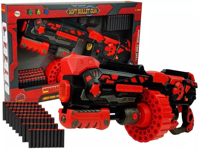 Didelis putplasčio šovinių šautuvas su besisukančia 80 šovinių dėtuve, 59 cm