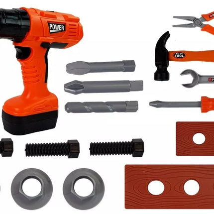 Rankų įrankių rinkinys krepšyje su akumuliatoriniu suktuvu