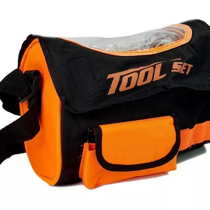 Rankų įrankių rinkinys krepšyje su akumuliatoriniu suktuvu