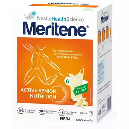 Meritene Active Senior Mityba vanilės skonio 14 pakelių su dideliu skaidulų kiekiu