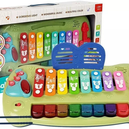 Kūdikių fortepijonas su cimbolais, apšviestais klavišais ir muzika