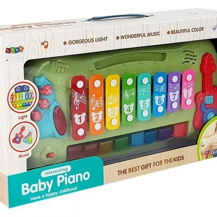 Kūdikių fortepijonas su cimbolais, apšviestais klavišais ir muzika