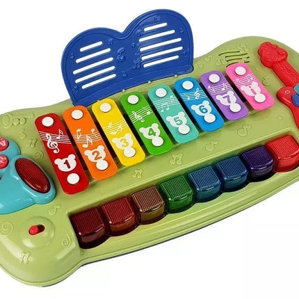 Kūdikių fortepijonas su cimbolais, apšviestais klavišais ir muzika