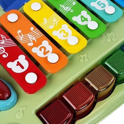 Kūdikių fortepijonas su cimbolais, apšviestais klavišais ir muzika