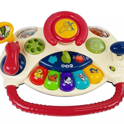 3 viename interaktyvus vaikiškas vežimėlis, kūdikio vairas, garsai, melodijos, gyvūnai