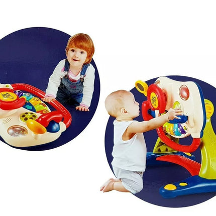 3 viename interaktyvus vaikiškas vežimėlis, kūdikio vairas, garsai, melodijos, gyvūnai