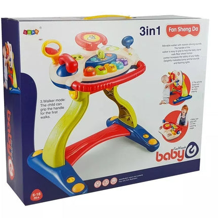 3 viename interaktyvus vaikiškas vežimėlis, kūdikio vairas, garsai, melodijos, gyvūnai