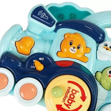 Interaktyvus žaislinis lokomotyvas vaikams, gyvūnų garsai, mėlynas