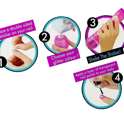 Nagų lakavimo rinkinys su blizgučių dozatoriumi ir spalvotais lipdukais