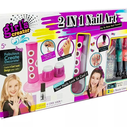 Nagų lakavimo rinkinys su blizgučių dozatoriumi ir spalvotais lipdukais