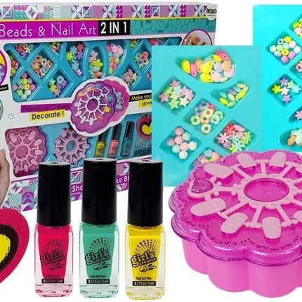 2 viename apyrankių gamybos ir nagų dažymo rinkinys: karoliukai, nagų lakai