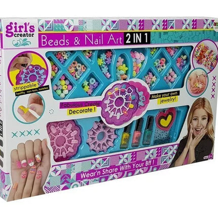 2 viename apyrankių gamybos ir nagų dažymo rinkinys: karoliukai, nagų lakai