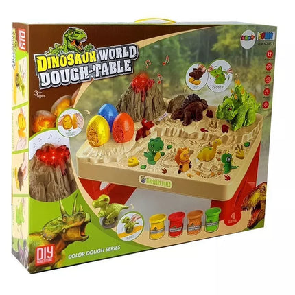 Žaidimų staliukas su plastilinu „Daisy“, dinozaurų kiaušinių formelės, ugnikalnis su švytinčia lava, 4 spalvos