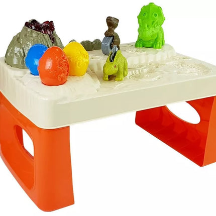 Žaidimų staliukas su plastilinu „Daisy“, dinozaurų kiaušinių formelės, ugnikalnis su švytinčia lava, 4 spalvos
