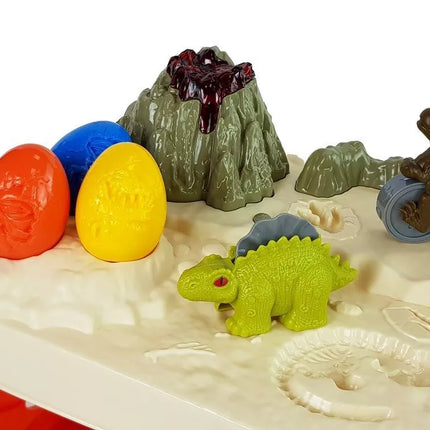 Žaidimų staliukas su plastilinu „Daisy“, dinozaurų kiaušinių formelės, ugnikalnis su švytinčia lava, 4 spalvos