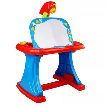 Edukacinis staliukas su projektoriumi, kėdute, kreidelėmis, magnetais, raidėmis ir skaičiais