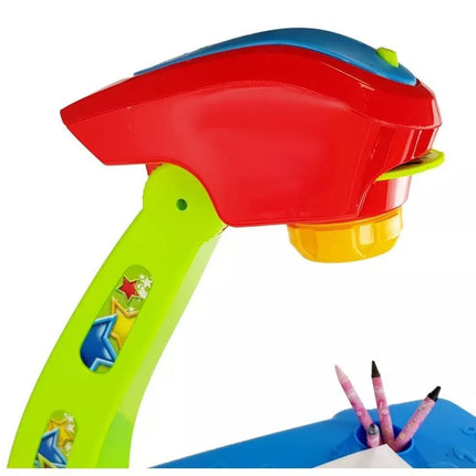 Edukacinis stalčius-stalas su projektoriumi, 36 paveikslėliais, kreidelėmis ir šablonais, mėlynos ir raudonos spalvos