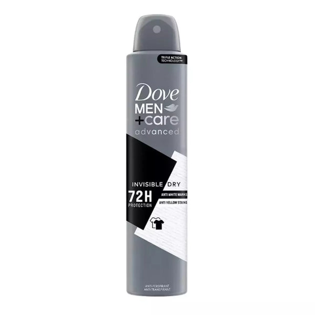 Dove Men Advanced Invisible Dry 72h Purškiamasis antiperspirantas nuo prakaito ir geltonų dėmių 200ml